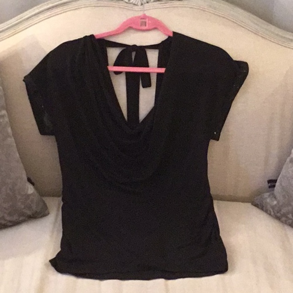 Charlotte Russe Black Cowl Neck Sequins Bow Top